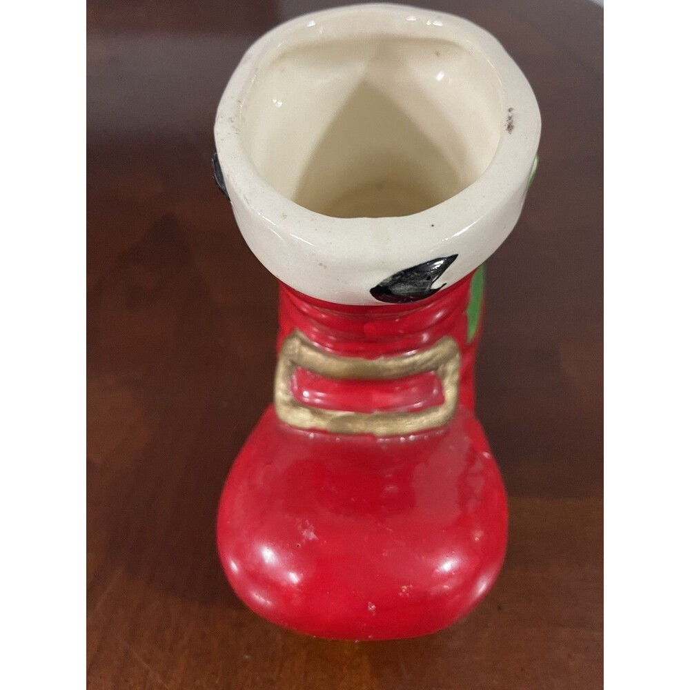 Vintage Santa Boot Ceramic Hand Painted Planter Or Candy Dish Figurine - Picture 2 of 8